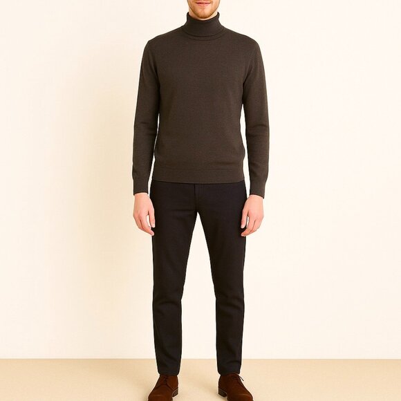 H&M Slim Fit Brown Wool Blend Turtleneck Sweater Size S Lightweight Minimalist - Picture 1 of 7